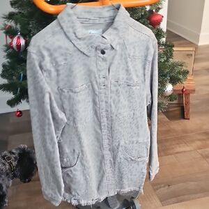 KanCan Light Gray Leopard Print Jean Jacket